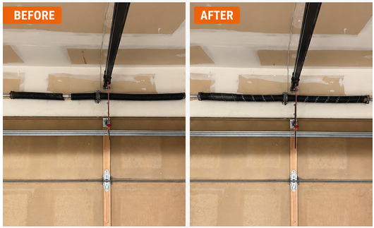 Broken garage door spring before and after replacement